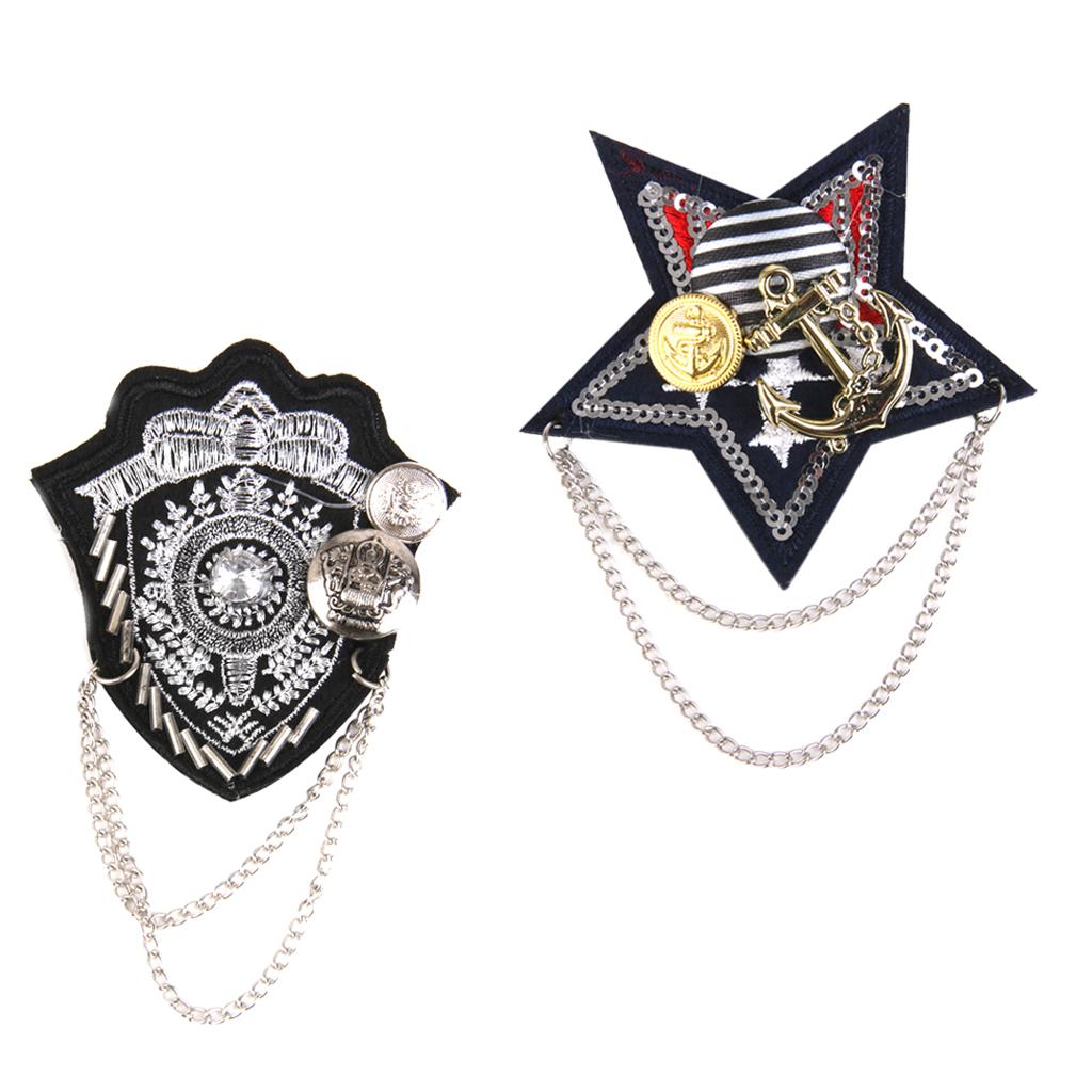 2 Pieces French Mens Military Silver Chain Brooches Pin Party Mens Accessory