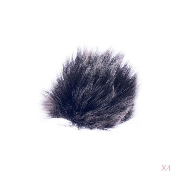4 Pieces Black Fur Microphone Windscreen for Lapel Lavalier Mic Accessory
