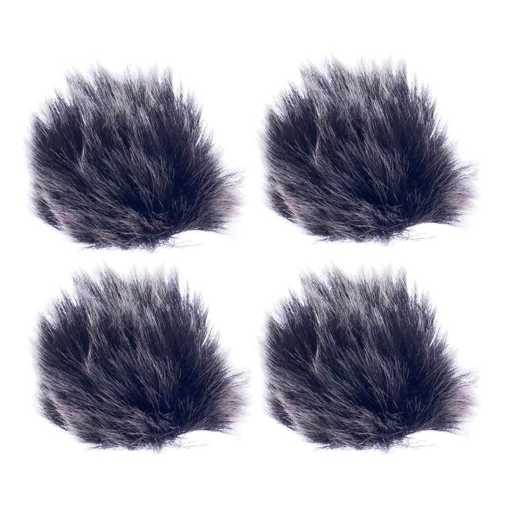 4 Pieces Black Fur Microphone Windscreen for Lapel Lavalier Mic Accessory