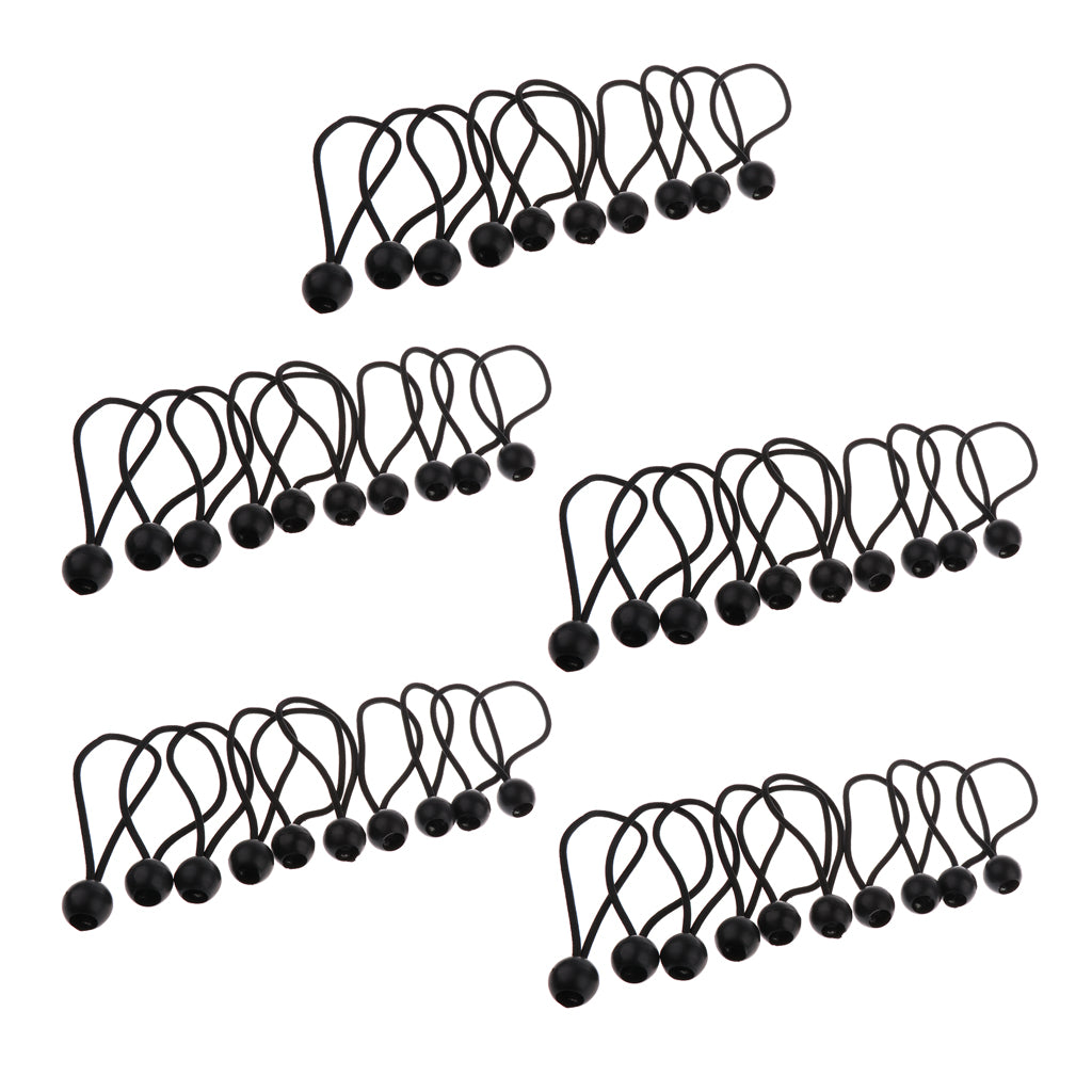 50 Pieces 16cm Heavy Duty Ball Bungee Cord Tie down Cord Canopy Straps black