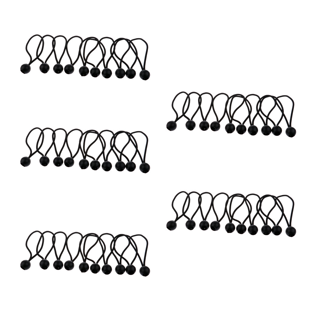 50 Pieces 16cm Heavy Duty Ball Bungee Cord Tie down Cord Canopy Straps black
