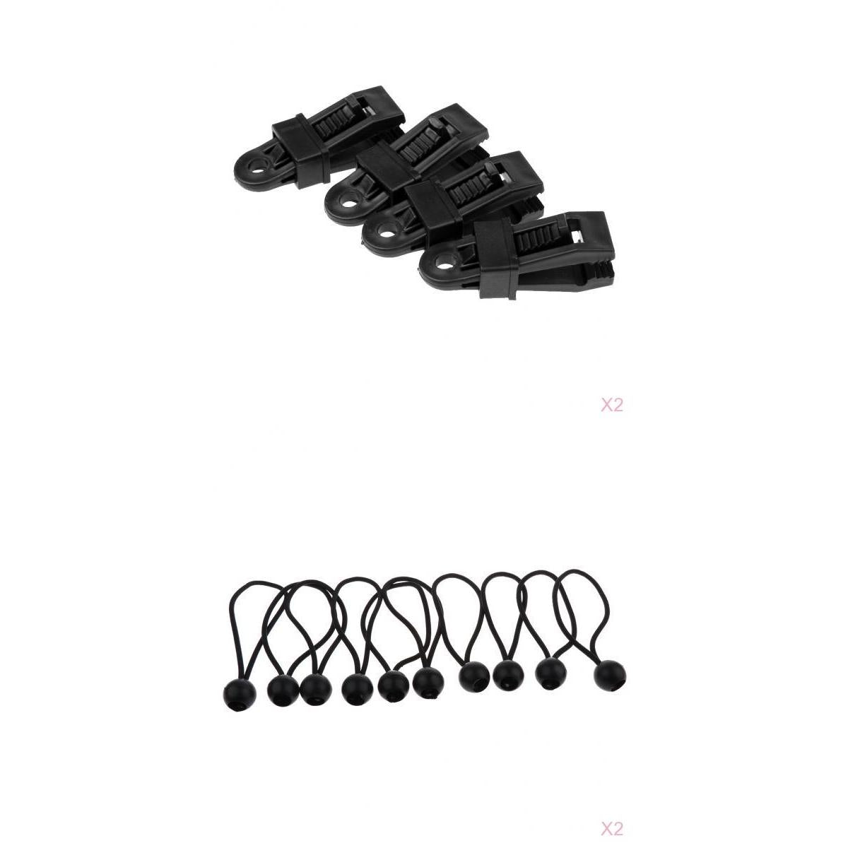 8pcs Awning Clamp Camping Tent Tarp Clips Snap Hangers + 20pcs Ball Bungees