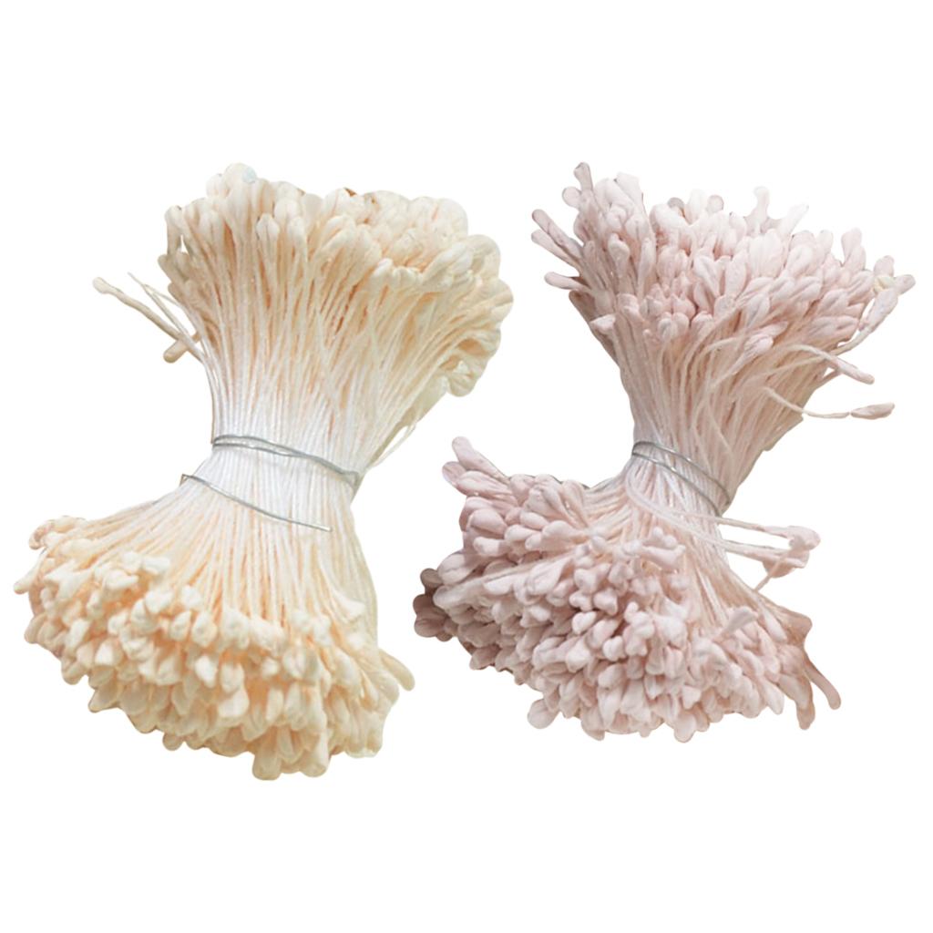 720 Pcs 6cm Artificial Pearl Double Buds Flower Stamen Pistil Beige and Pink