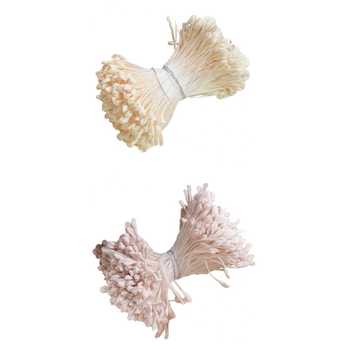 720 Pcs 6cm Artificial Pearl Double Buds Flower Stamen Pistil Beige and Pink