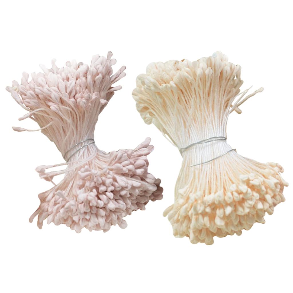 720 Pcs 6cm Artificial Pearl Double Buds Flower Stamen Pistil Beige and Pink