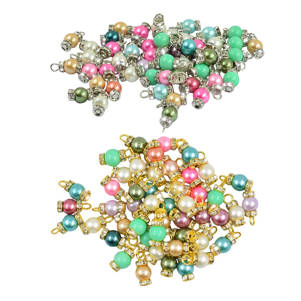 100 Pcs Glass Pearl Flat Pin Sapcer Beads Charms Jewelry DIY Gold & Silver