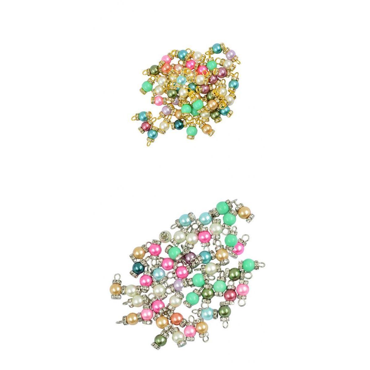 100 Pcs Glass Pearl Flat Pin Sapcer Beads Charms Jewelry DIY Gold & Silver