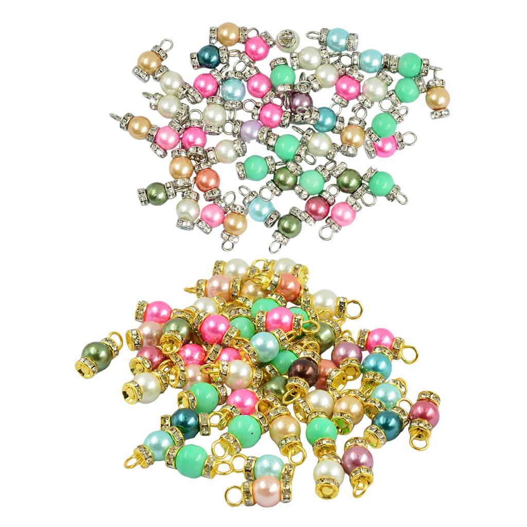 100 Pcs Glass Pearl Flat Pin Sapcer Beads Charms Jewelry DIY Gold & Silver