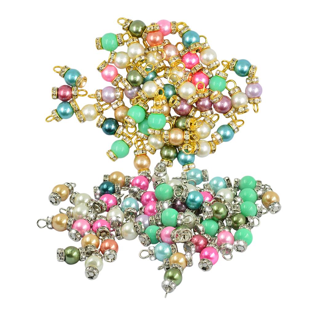 100 Pcs Glass Pearl Flat Pin Sapcer Beads Charms Jewelry DIY Gold & Silver