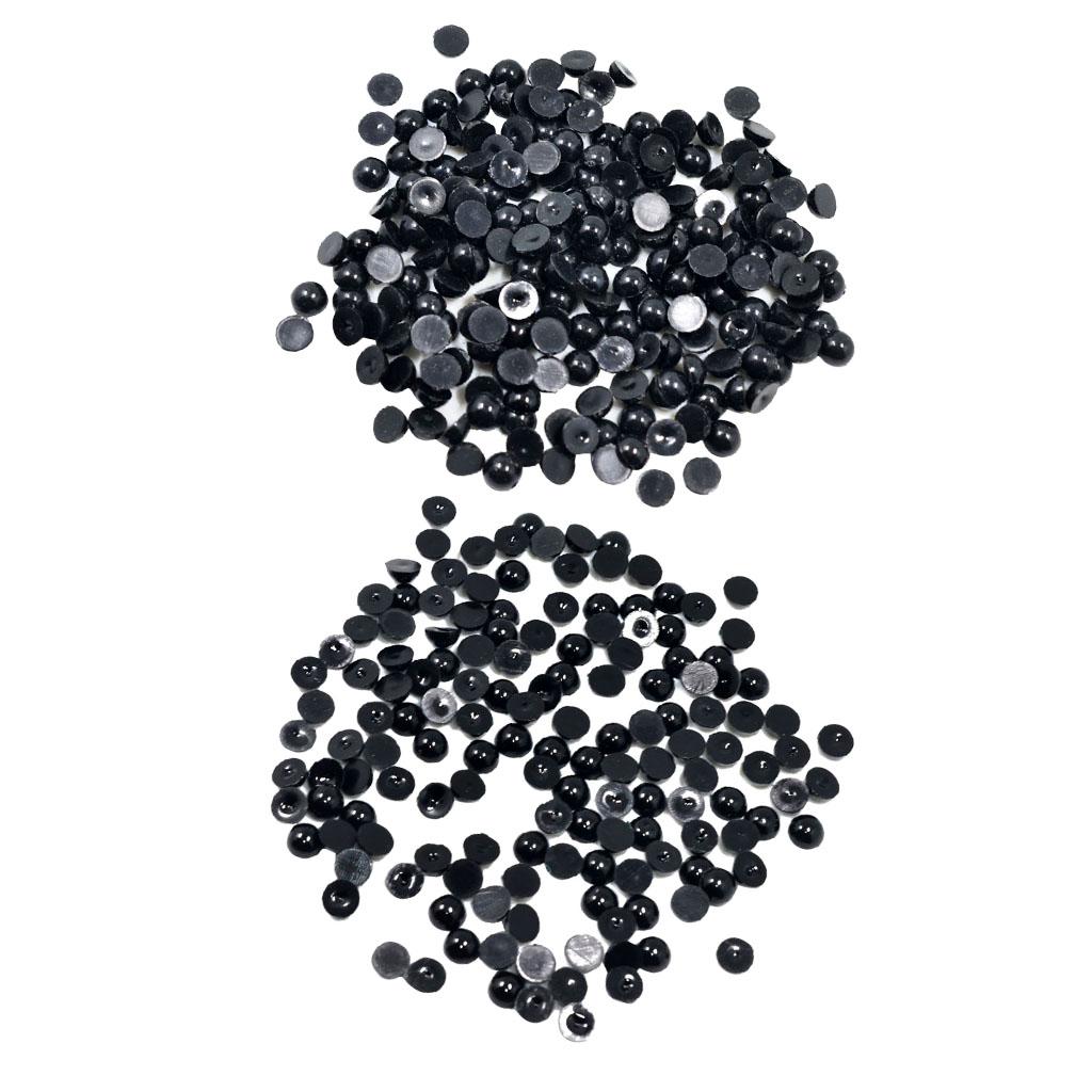 350 Pcs Black Half Pearl Beads Flat Back Cabochon for DIY Scrapbook 6mm 8mm