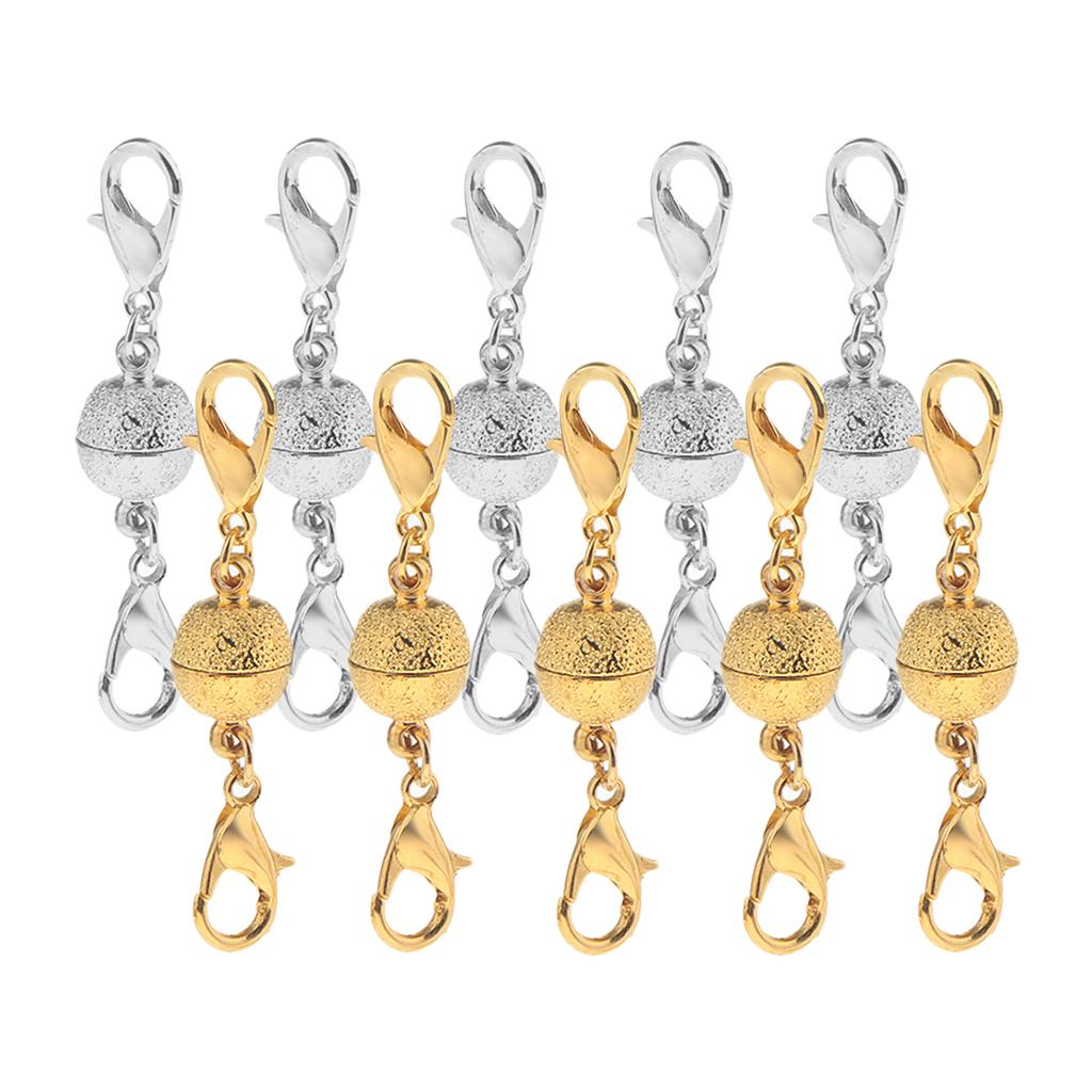 10 Pcs Matte Ball Lobster Magnetic Clasp Connector Jewelry DIY Gold & Silver