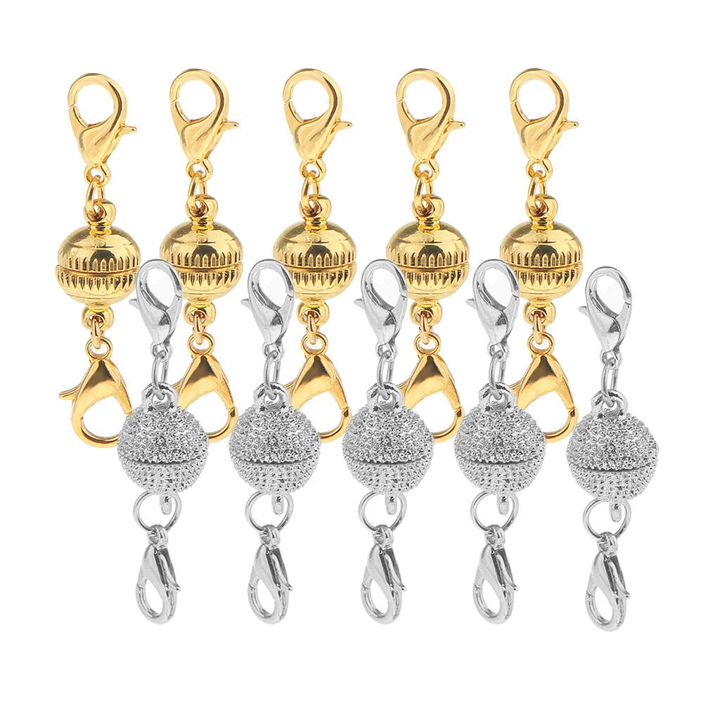 10 Pieces Ball Magnetic Clasps with Double Lobster Clasp Hook Silver Gold