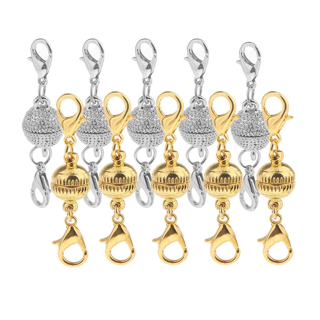 10 Pieces Ball Magnetic Clasps with Double Lobster Clasp Hook Silver Gold