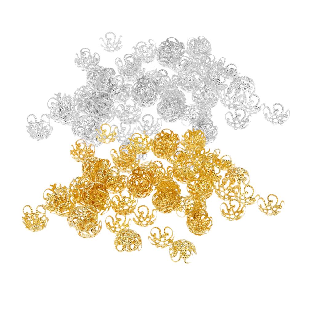 200 Pieces Gold Silver Alloy Filigree Flower Bead Caps Jewelry Findings 10mm