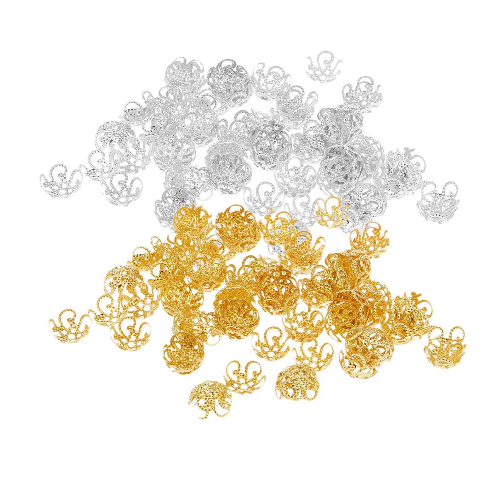 200 Pieces Gold Silver Alloy Filigree Flower Bead Caps Jewelry Findings 10mm