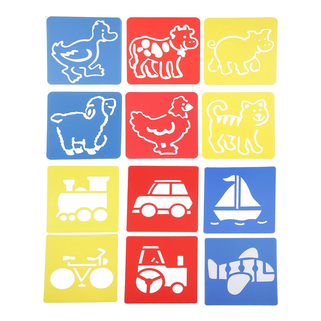 12 Pieces Drawing Template Stencils Ruler for Kids Drawing Craft 14x15cm