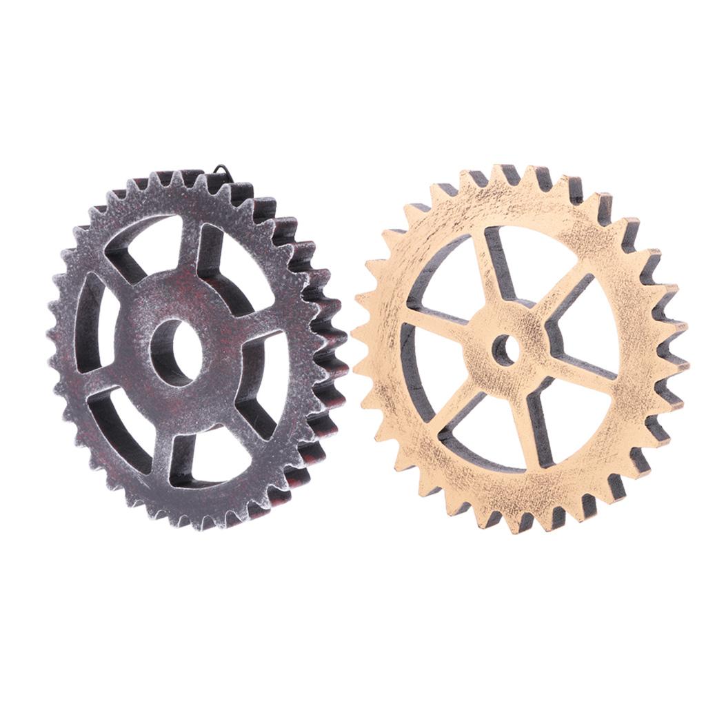 2Pcs Rustic Wooden Circle Gear Home Bar Wall Hanging Art Craft Ornament #2
