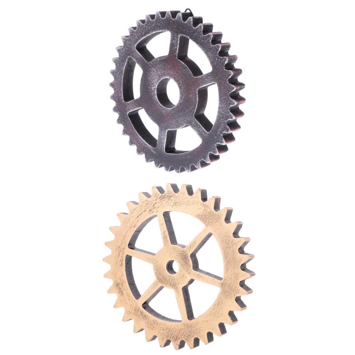 2Pcs Rustic Wooden Circle Gear Home Bar Wall Hanging Art Craft Ornament #2