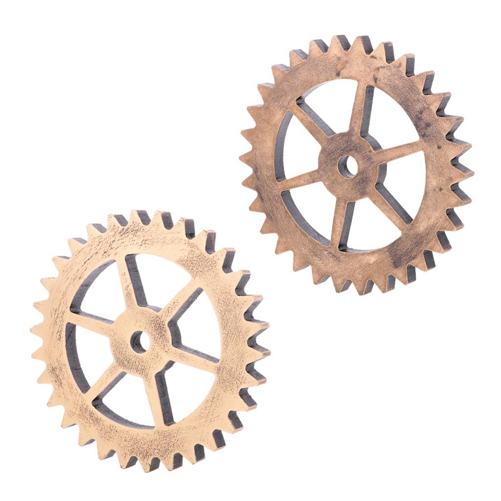 2Pcs Rustic Wooden Circle Gear Home Bar Wall Hanging Art Craft Ornament #3