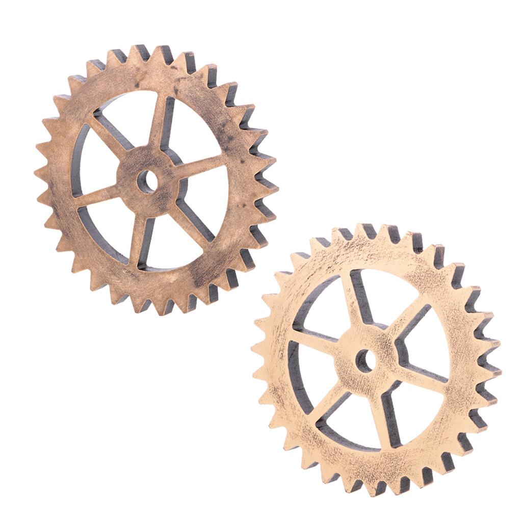 2Pcs Rustic Wooden Circle Gear Home Bar Wall Hanging Art Craft Ornament #3