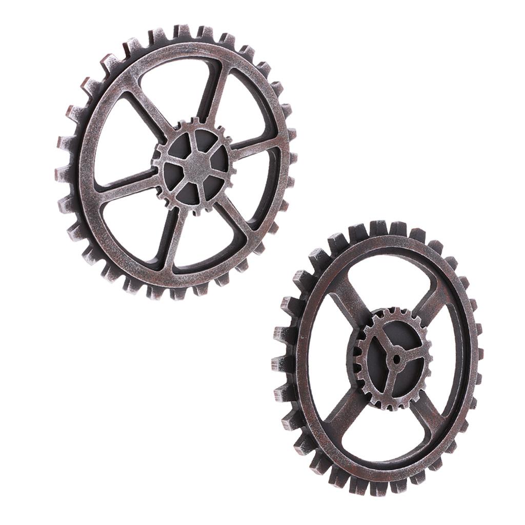2Pcs Rustic Wooden Circle Gear Home Bar Wall Hanging Art Craft Black