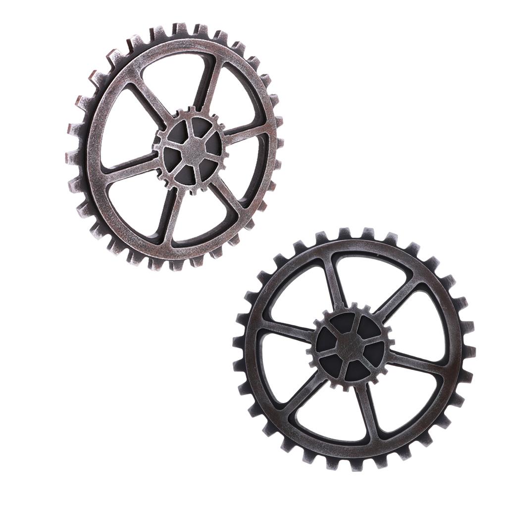 2Pcs 24cm Rustic Wooden Circle Gear Home Bar Wall Hanging Art Craft Black