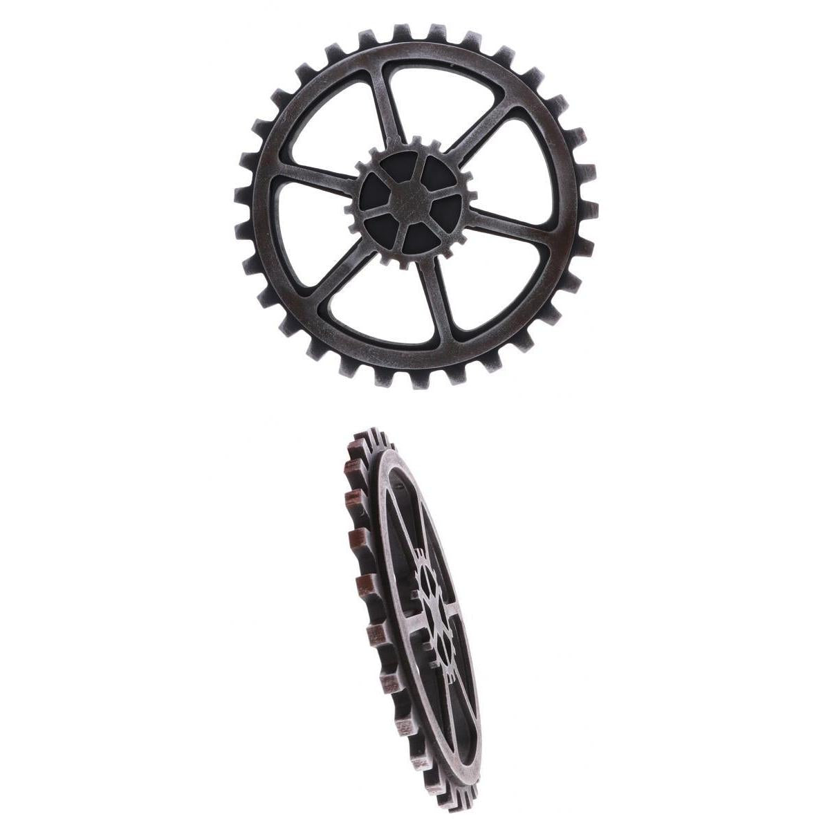 2Pcs 24cm Rustic Wooden Circle Gear Home Bar Wall Hanging Art Craft Black