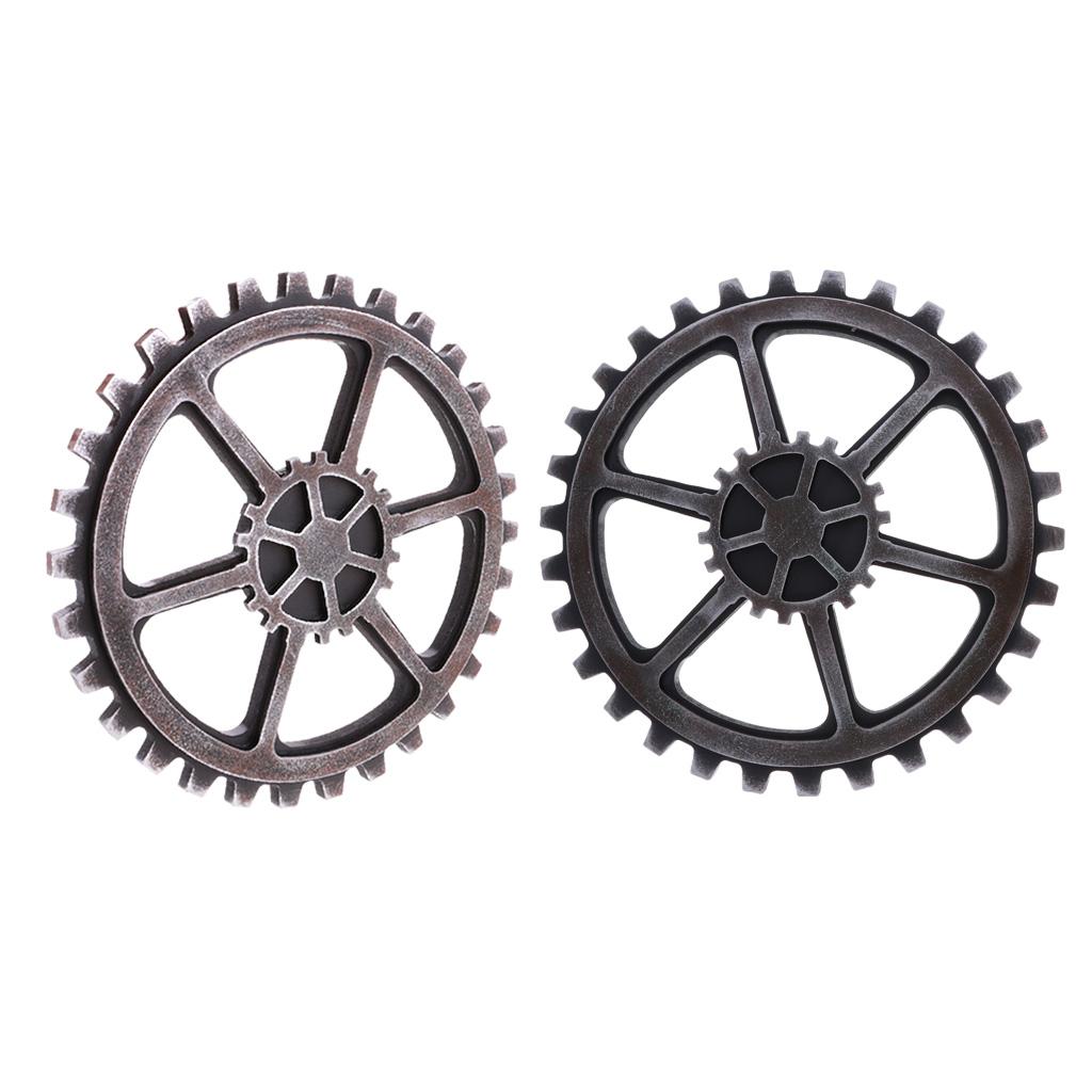 2Pcs 24cm Rustic Wooden Circle Gear Home Bar Wall Hanging Art Craft Black