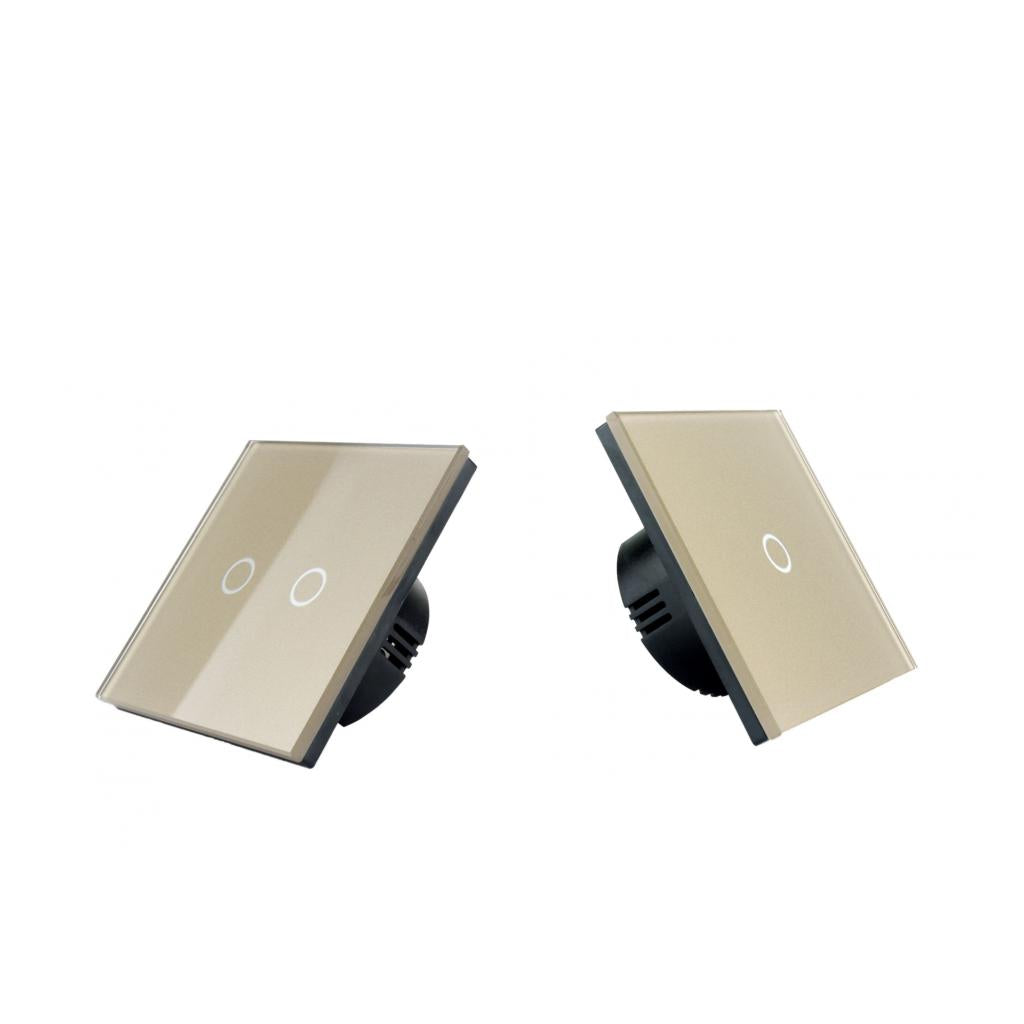 2x UK Standard LED Crystal Glass Panel Light EU UK Touch Screen Switch Gold