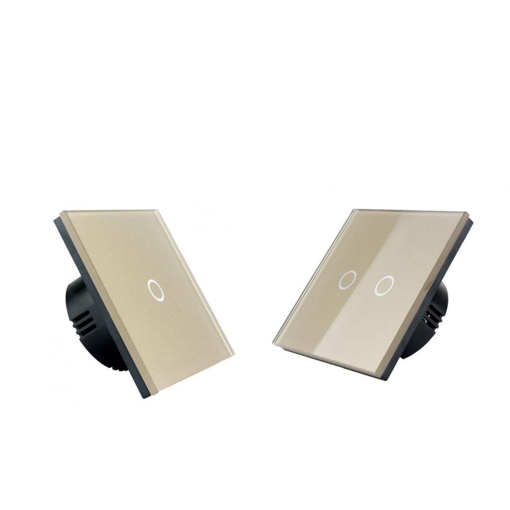 2x UK Standard LED Crystal Glass Panel Light EU UK Touch Screen Switch Gold