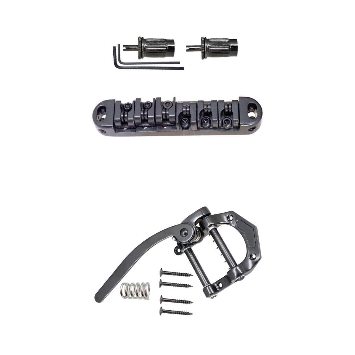 B5 Tremolo Bridge Tailpiece & Roller Saddle Locking Bridge for LP SG Black