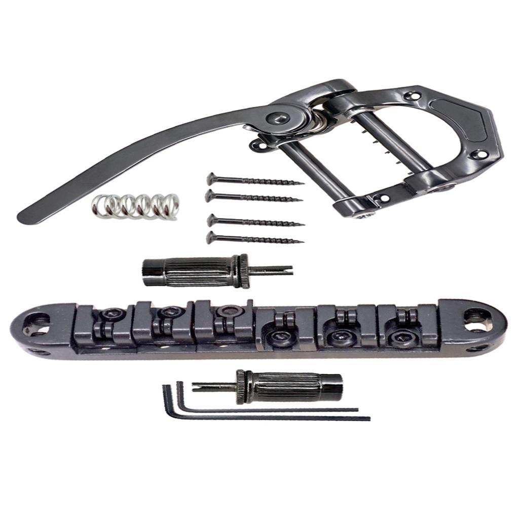 B5 Tremolo Bridge Tailpiece & Roller Saddle Locking Bridge for LP SG Black