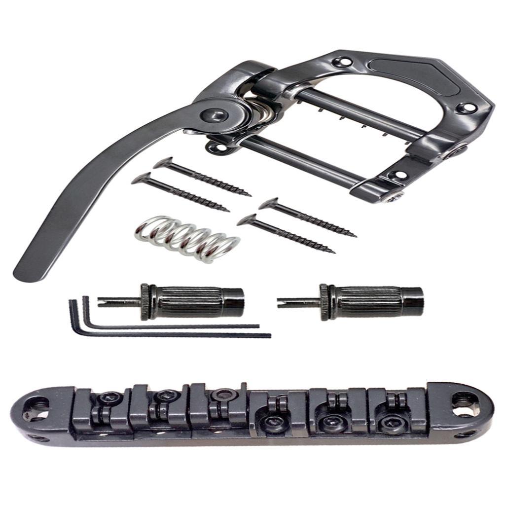 B5 Tremolo Bridge Tailpiece & Roller Saddle Locking Bridge for LP SG Black