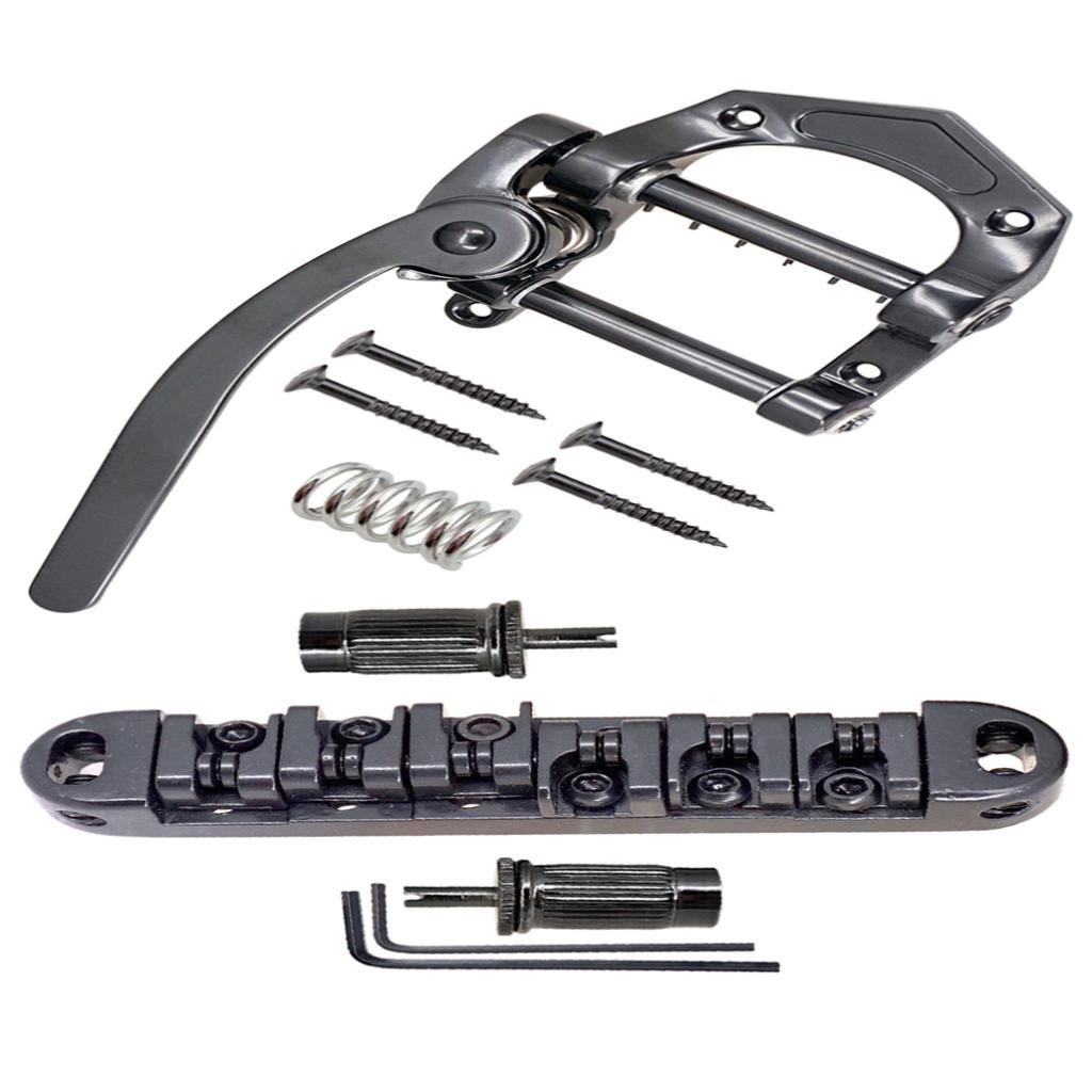 B5 Tremolo Bridge Tailpiece & Roller Saddle Locking Bridge for LP SG Black