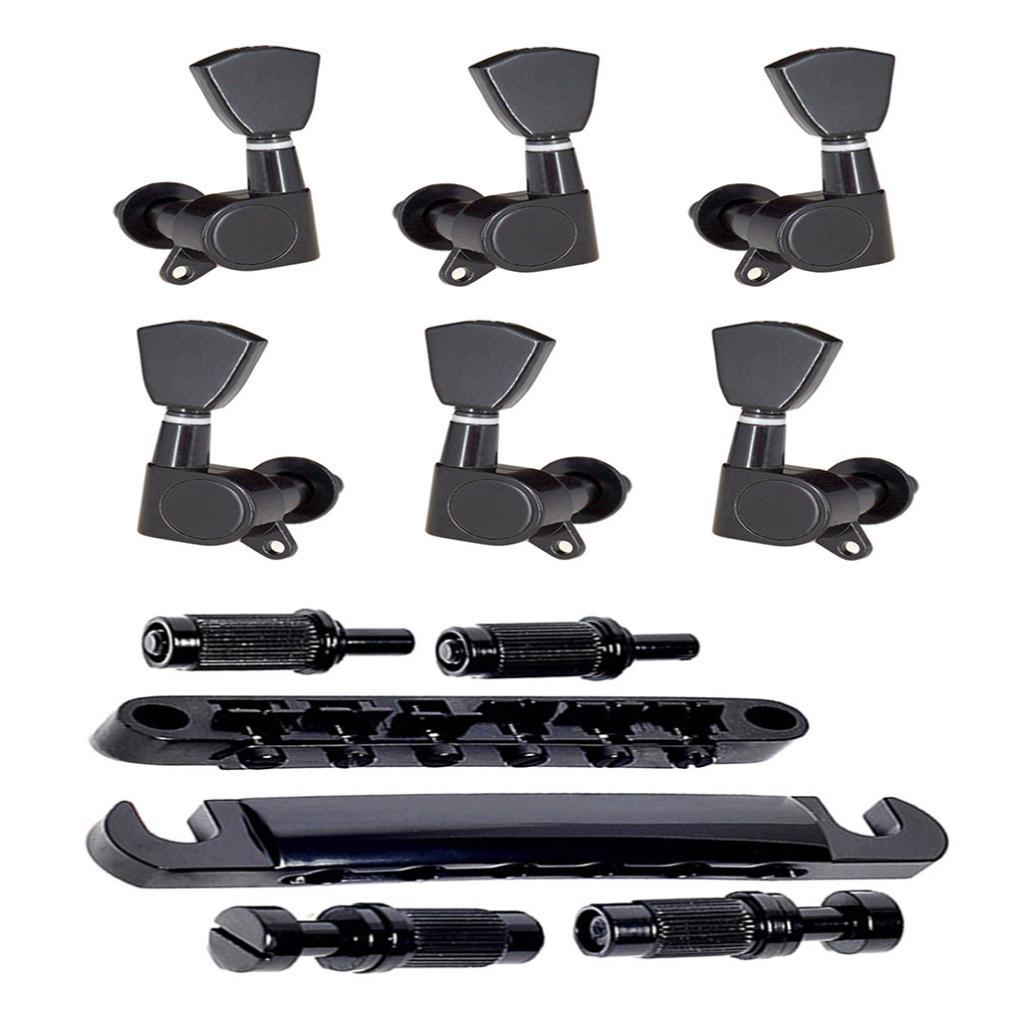 1 Set of Bridge Tailpiece&3L3R Sealed Gear Guitar Tuning Pegs for LP Guitar