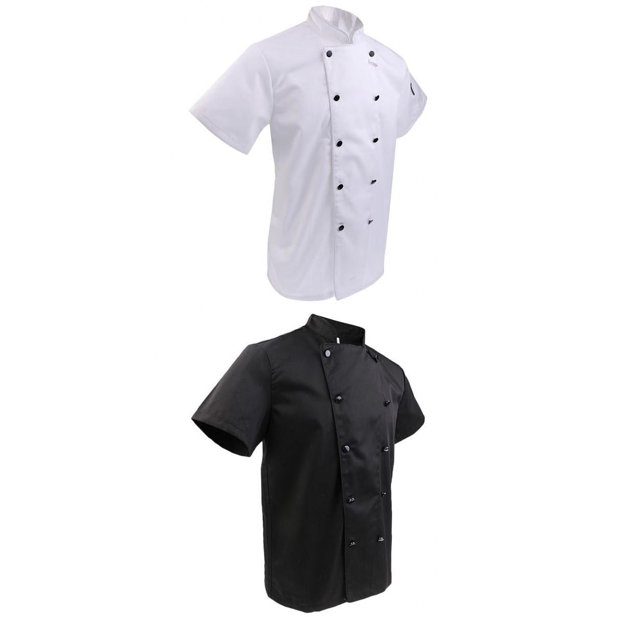 2/SET Unisex Short Sleeve Chef Coat Jacket Hotel Waiter Uniform L