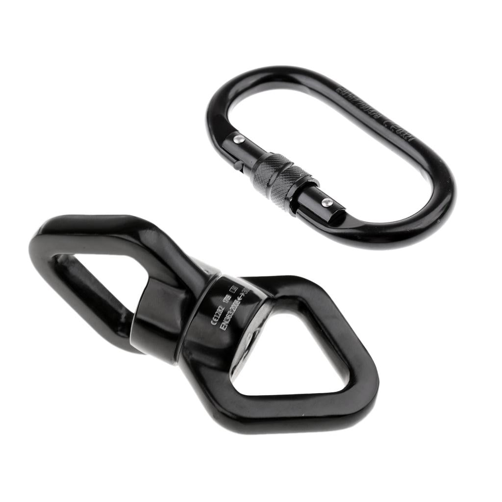 25KN Climbing Screw Lock Carabiner for Rappelling + Swivel Rope Connector