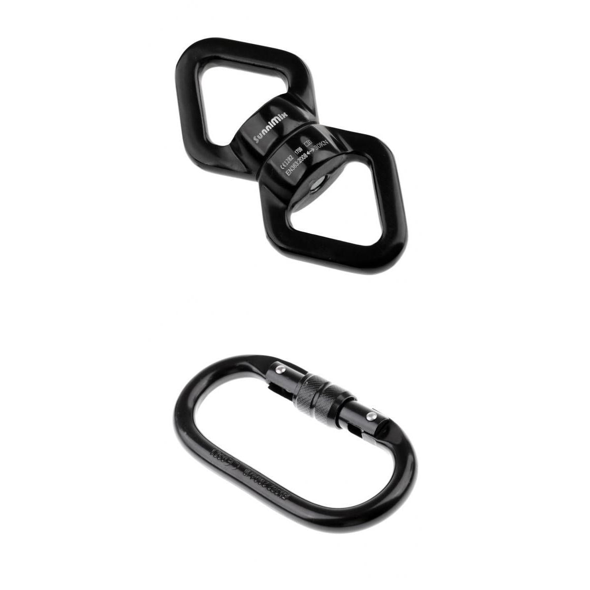 25KN Climbing Screw Lock Carabiner for Rappelling + Swivel Rope Connector