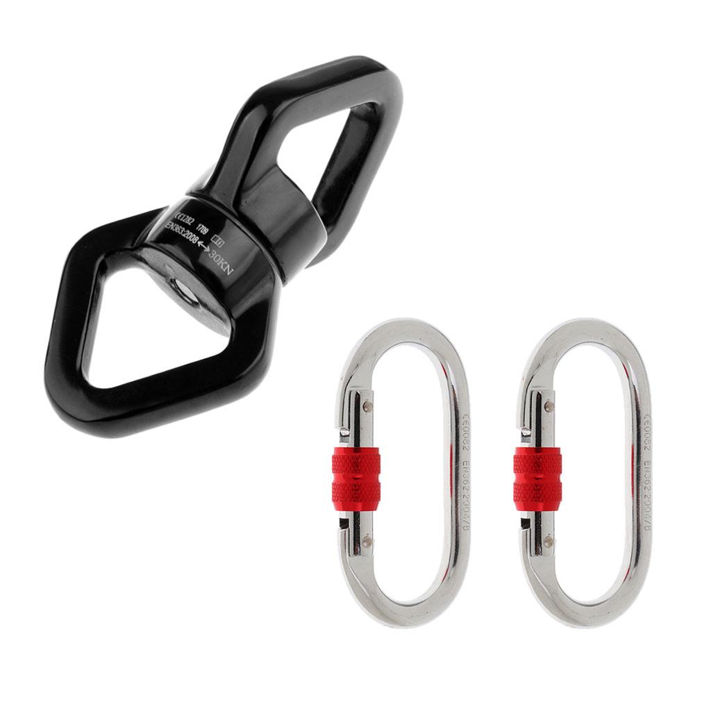 2 Pcs 25KN Screwgate Locking Rock Climbing Carabiner + Swivel Rope Connector