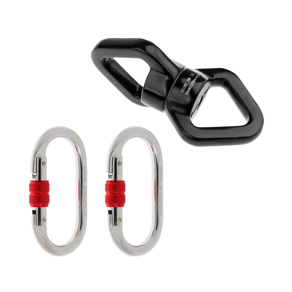 2 Pcs 25KN Screwgate Locking Rock Climbing Carabiner + Swivel Rope Connector