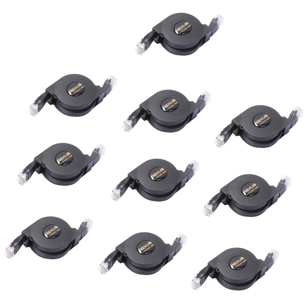 10Pcs Flat CAT6 RJ45 Patch Ethernet LAN Lead Network Retractable Cable 2m