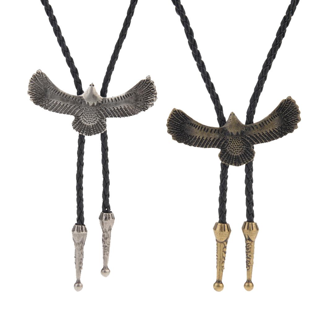 2pcs Men Women Carved Eagle Bolo Western Cowboy Rodeo Leather Necklace Gift