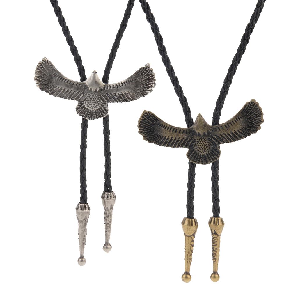 2pcs Men Women Carved Eagle Bolo Western Cowboy Rodeo Leather Necklace Gift