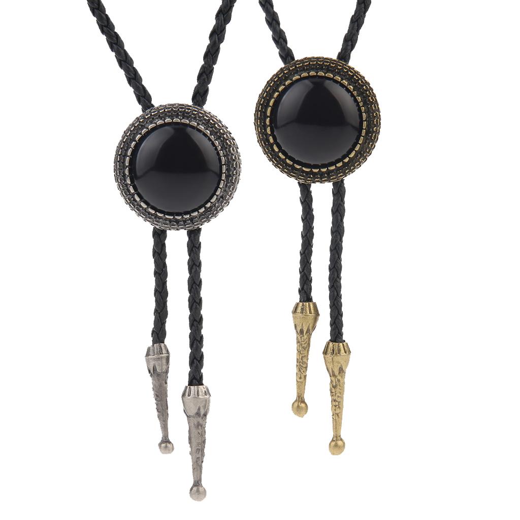 2pcs Vintage Western Cowboy Men Bolo Tie Handmade Leather Pendant Necklace