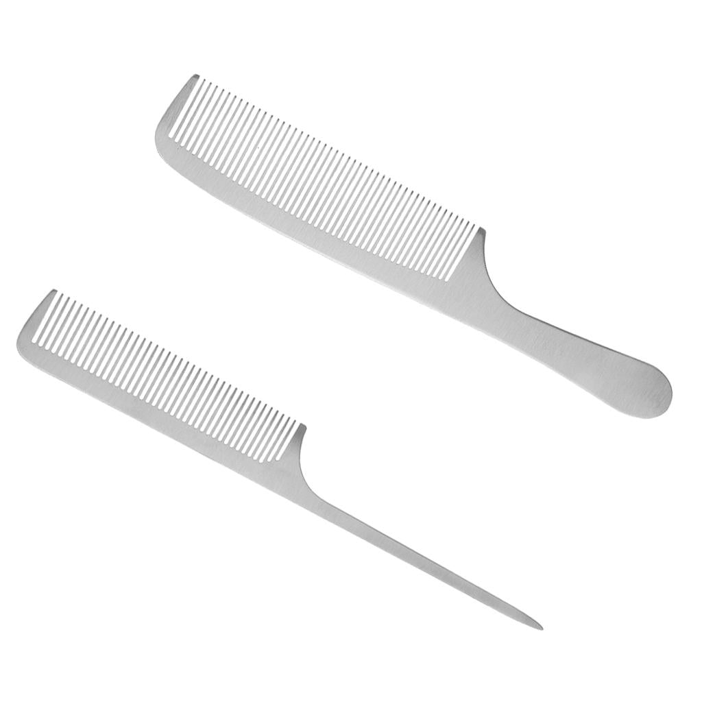2Piece Stainless Steel Salon Hairstyling Hairdressing Cutting Comb Hairbrush