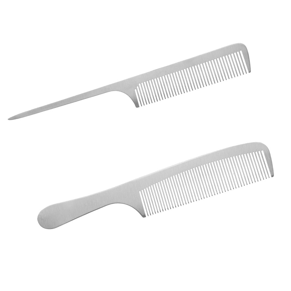 2Piece Stainless Steel Salon Hairstyling Hairdressing Cutting Comb Hairbrush