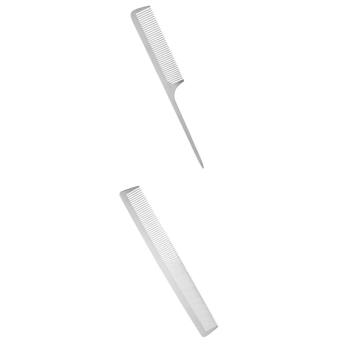 2Pcs Stainless Salon Barber Hairstyling Hairdressing Cutting Comb Hairbrush