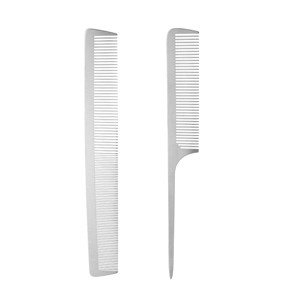 2Pcs Stainless Salon Barber Hairstyling Hairdressing Cutting Comb Hairbrush