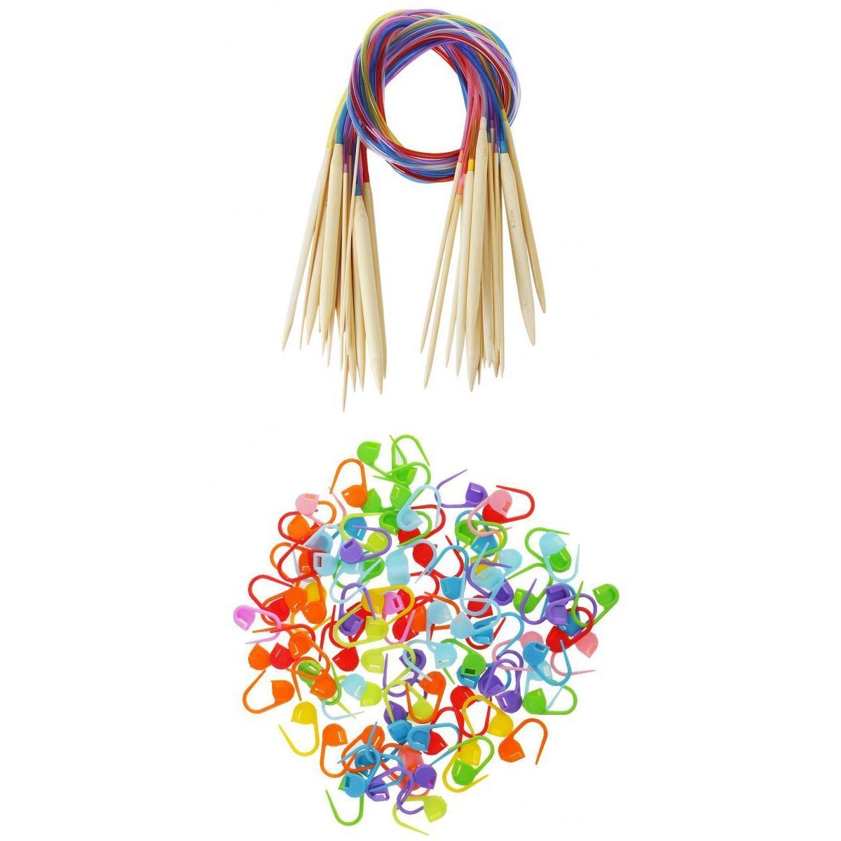 18pcs Wood Circular Knitting Needles Colorful Tube with 100 Stitch Markers