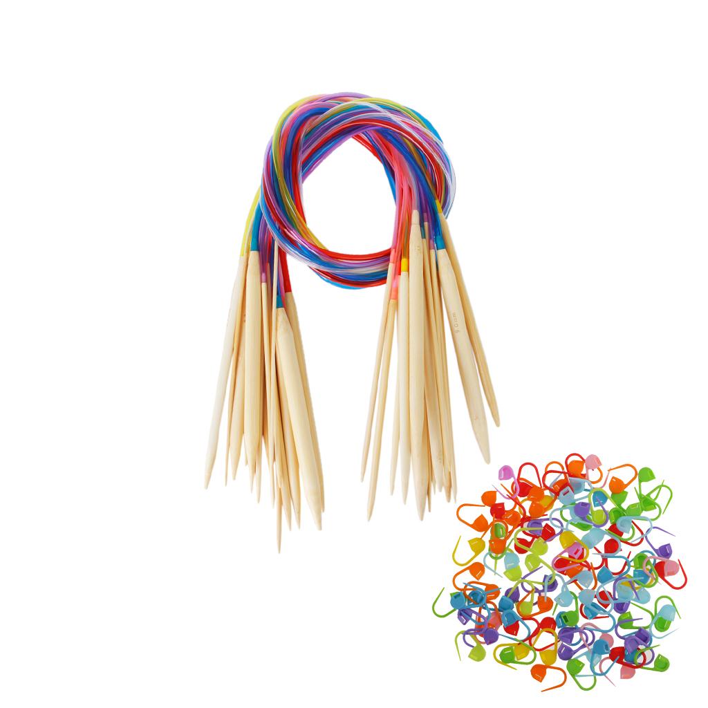 18pcs Wood Circular Knitting Needles Colorful Tube with 100 Stitch Markers